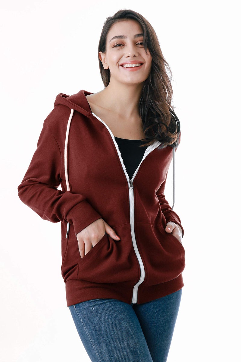 GIVON Women's Lightweight Zip Up Hoodie â€“ Long Sleeve Thin Casual Hooded Jacket, Plus DCF200-BURGUNDY-2XL - Image 5